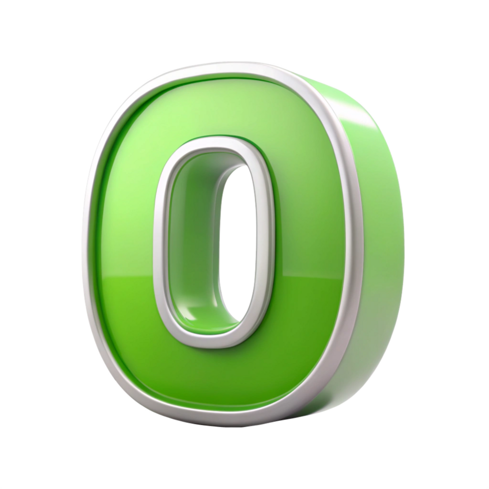 3D green alphabet letter O on a transparent background png