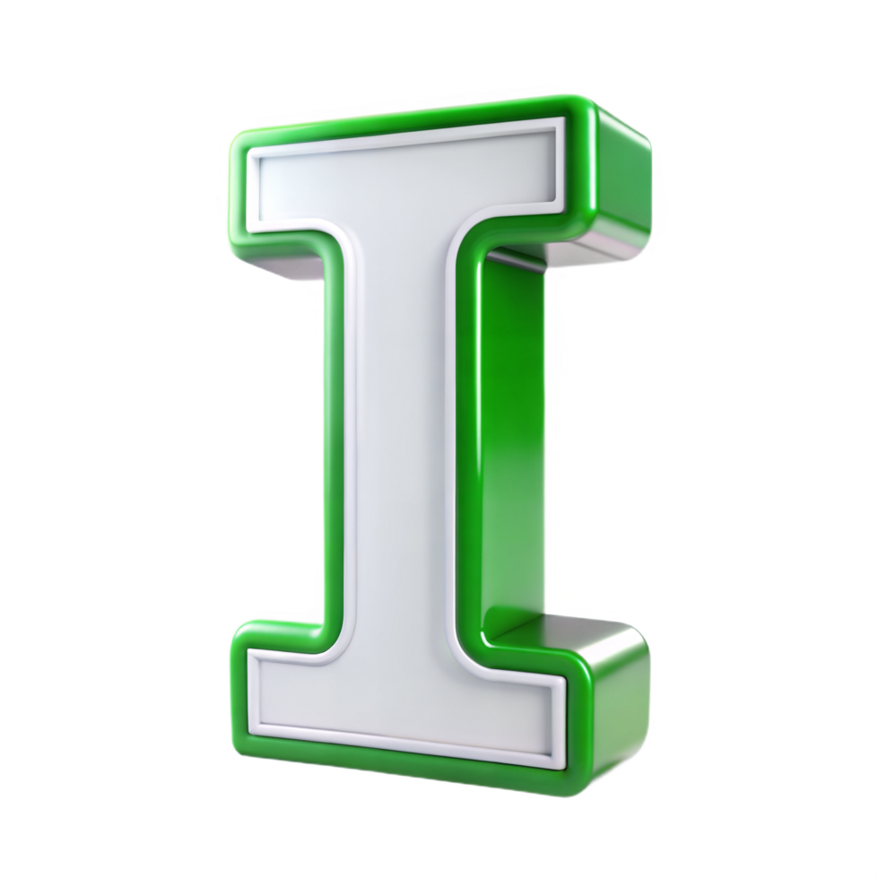 3D green alphabet letter I on a transparent background png