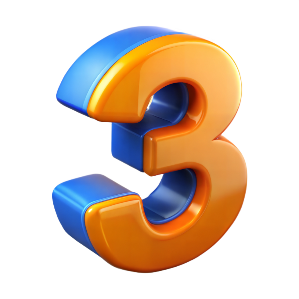Bold 3D Number Three in Orange and Blue Isolated on a Transparent Background png