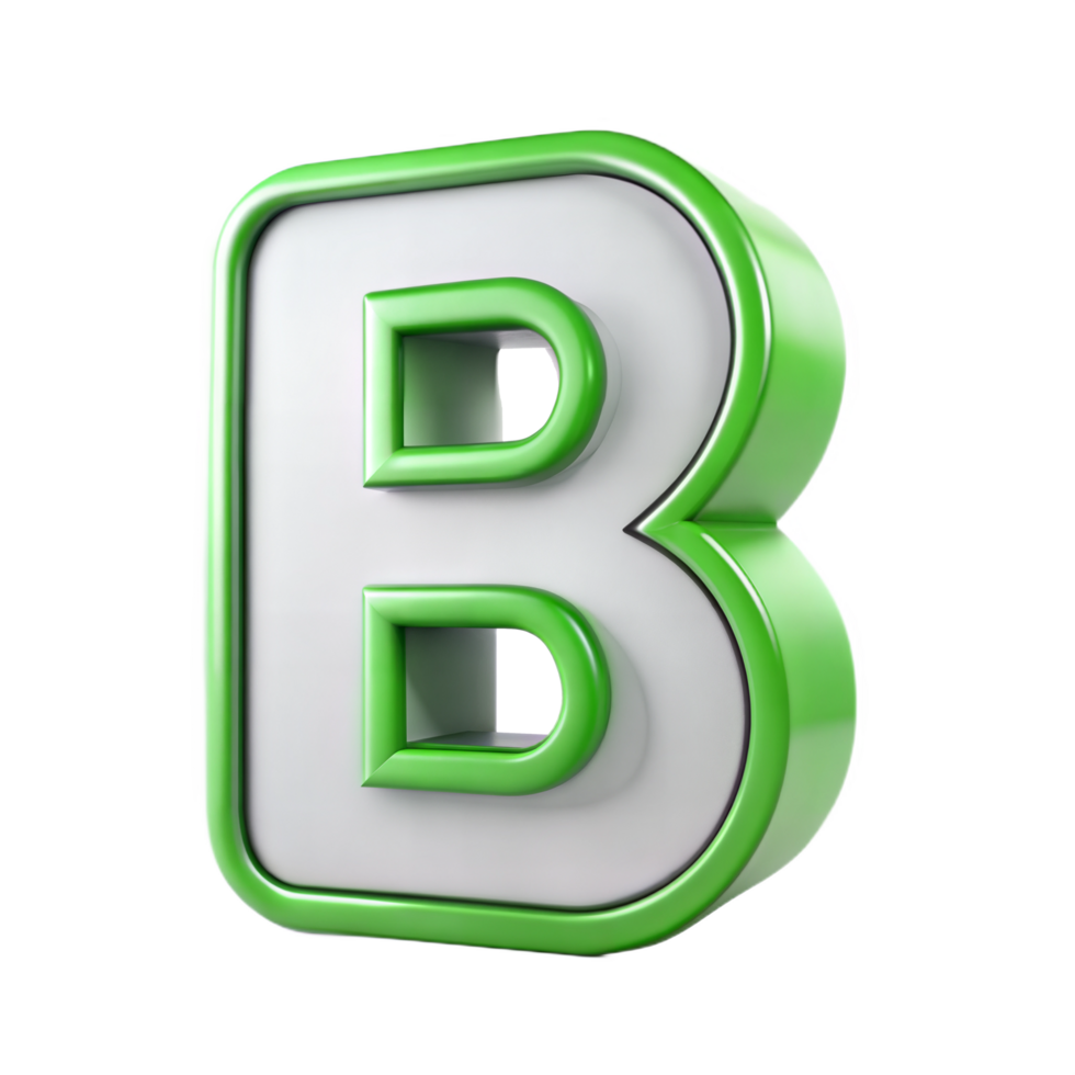 3D green alphabet letter B on a transparent background png