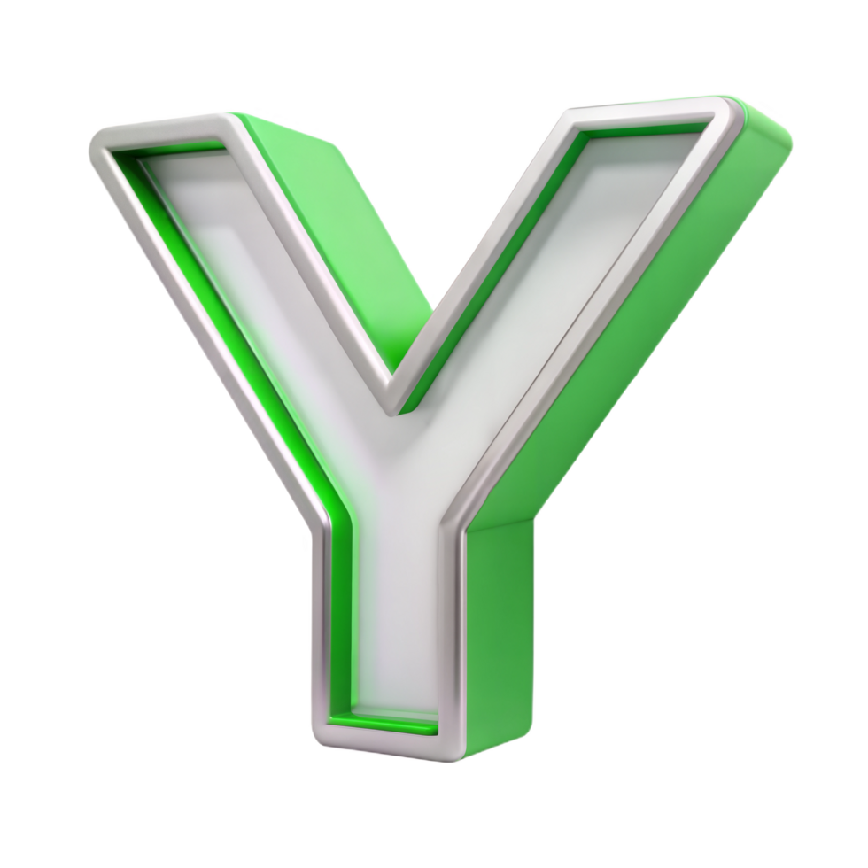 3D green alphabet letter Y on a transparent background png