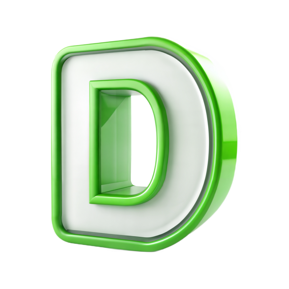 3D green alphabet letter D on a transparent background png