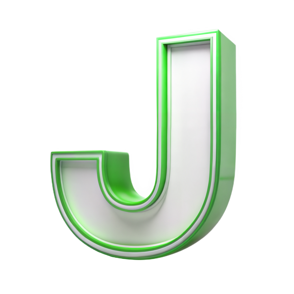 3D green alphabet letter J on a transparent background png