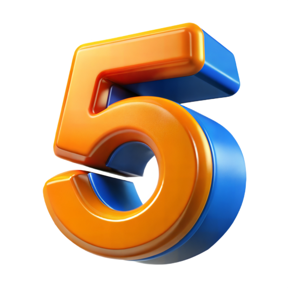 Vibrant 3D Metallic Number Five in Orange and Blue for 3D Rendering Digital Design png