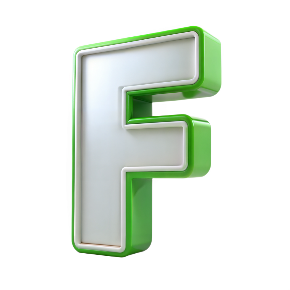 3D green alphabet letter F on a transparent background png