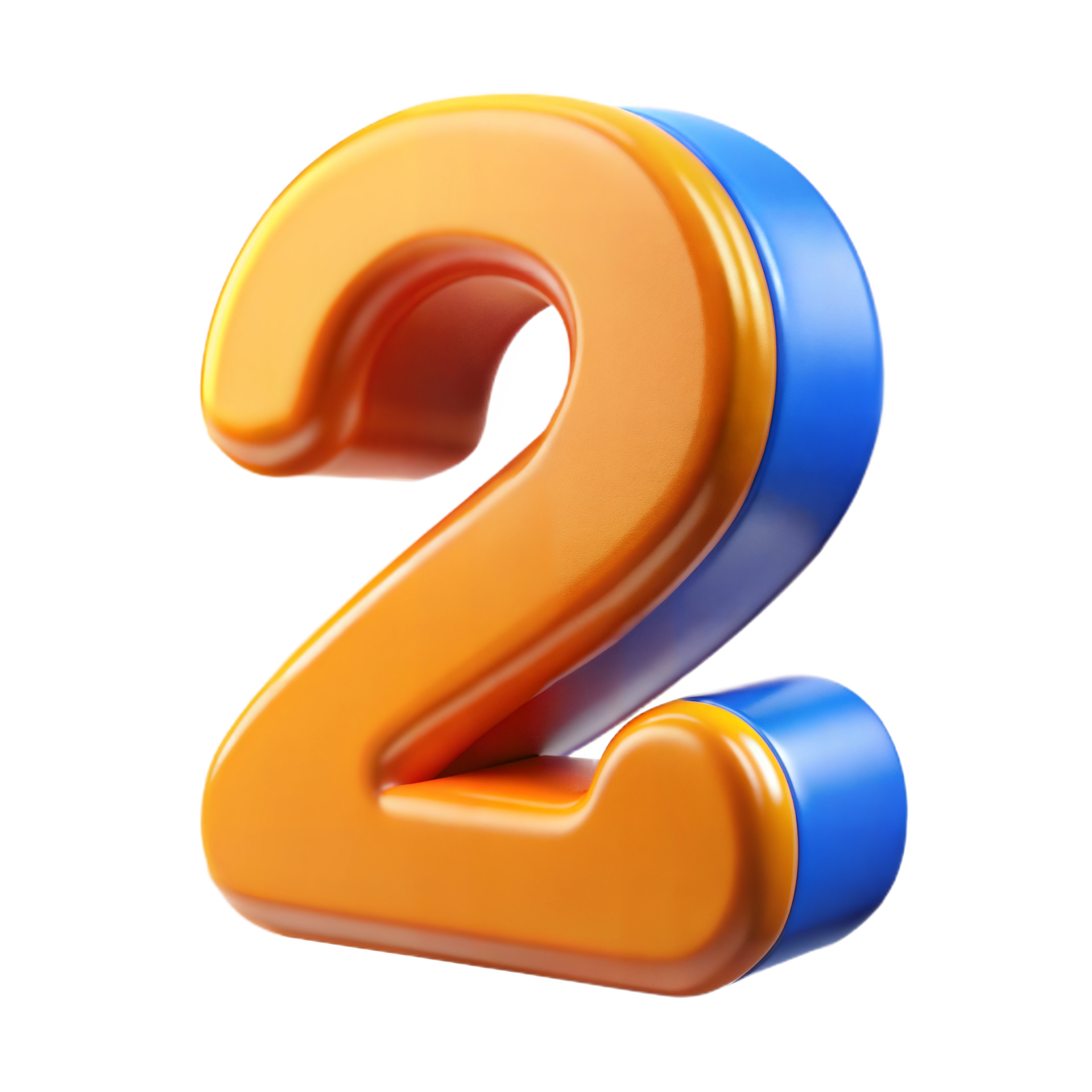 3D Orange and Blue Number Two with Metallic Finish on a Transparent 3D Orange and Blue Number Two with Metallic Finish on a Transparent