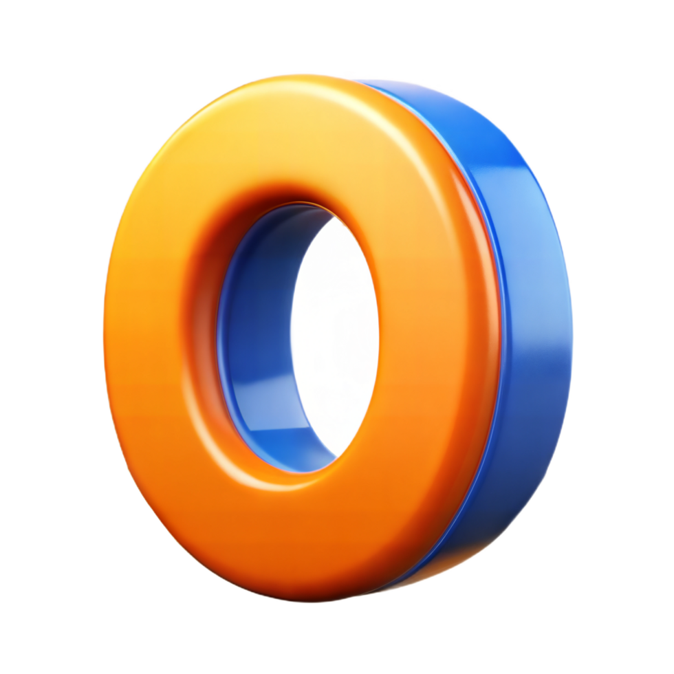 Modern 3D Orange and Blue Number Zero with Metallic Style on a Transparent Background png
