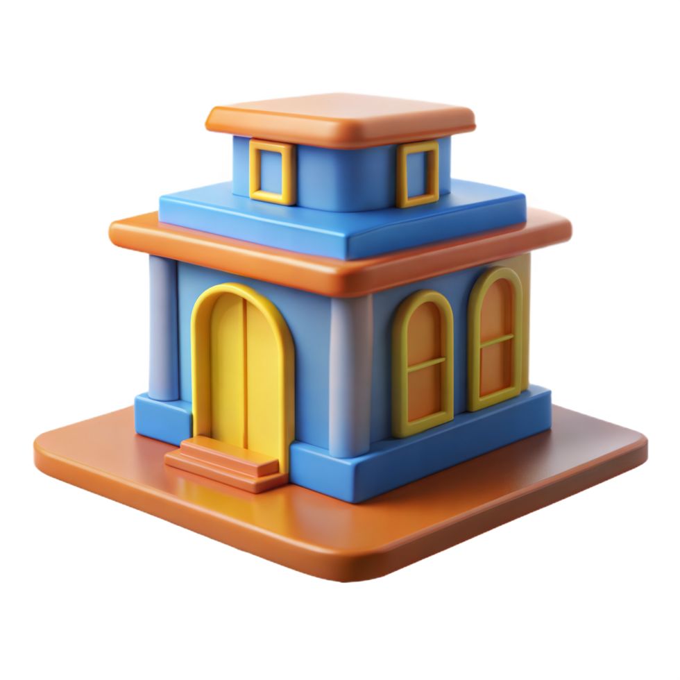 Vibrant 3D isometric illustration of a small building with a playful color png