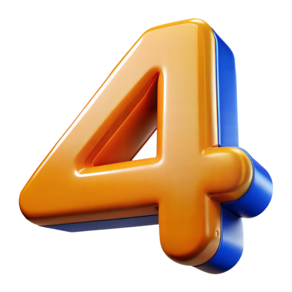 Bold 3D Number Four in Orange and Blue Isolated on a Transparent Background png