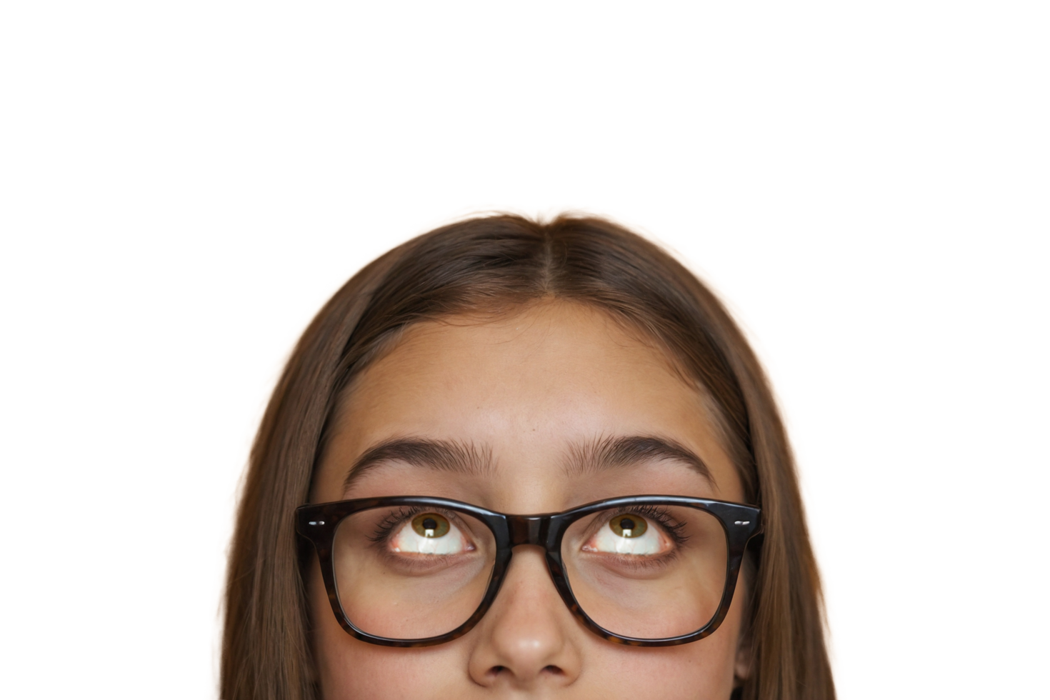 Half Face Portrait of a Young Girl with Glasses Looking Up png