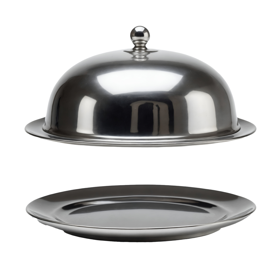Silver Serving Cloche Raised Above Empty Plate isolated on transparent background png