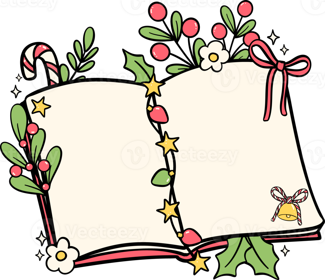Festive Christmas book opened hand drawn illustration png