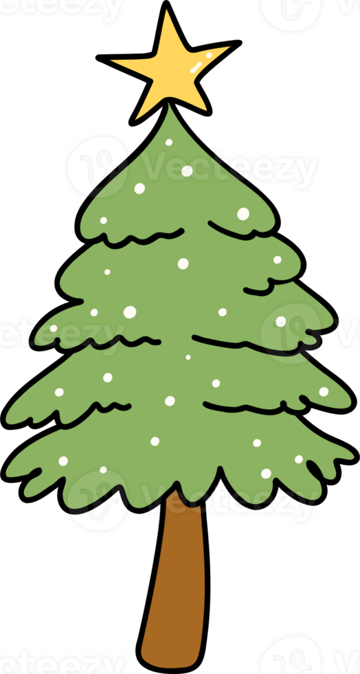 Groovy Retro Christmas Tree cartoon doodle hand drawn png