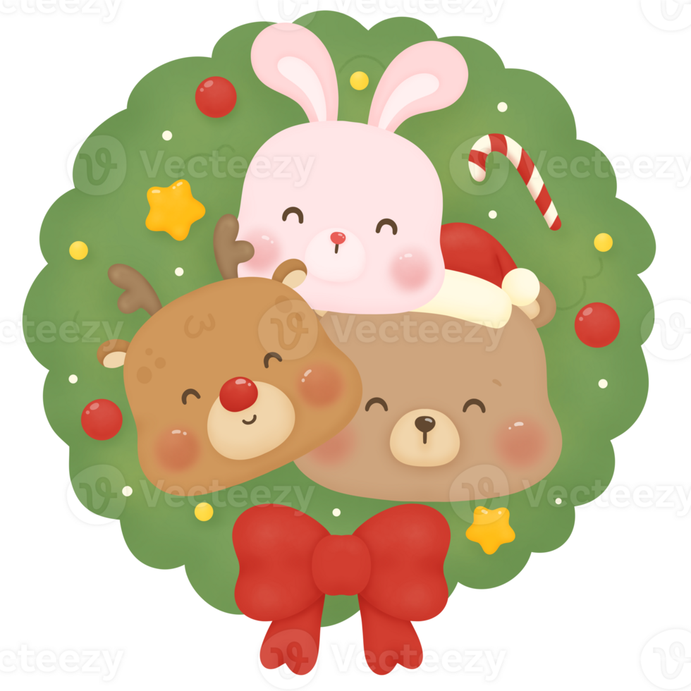 Teddy and friend Christmas wreath png