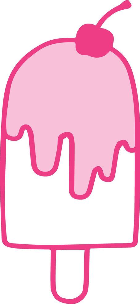 Cute colorful ice cream in pink color. Summertime refreshing dessert. vector