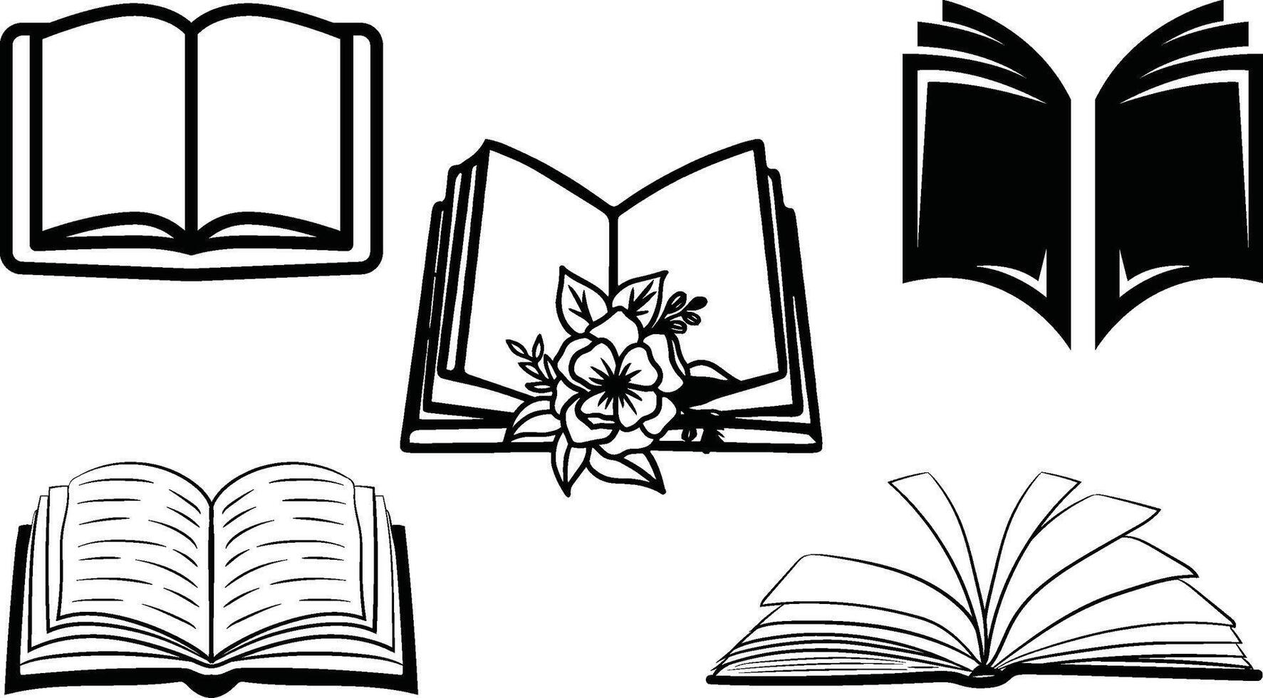 Book icons set in thin line style,ideal for school logos, library graphics, and learning platforms isolated on white background, Minimalist open book vector