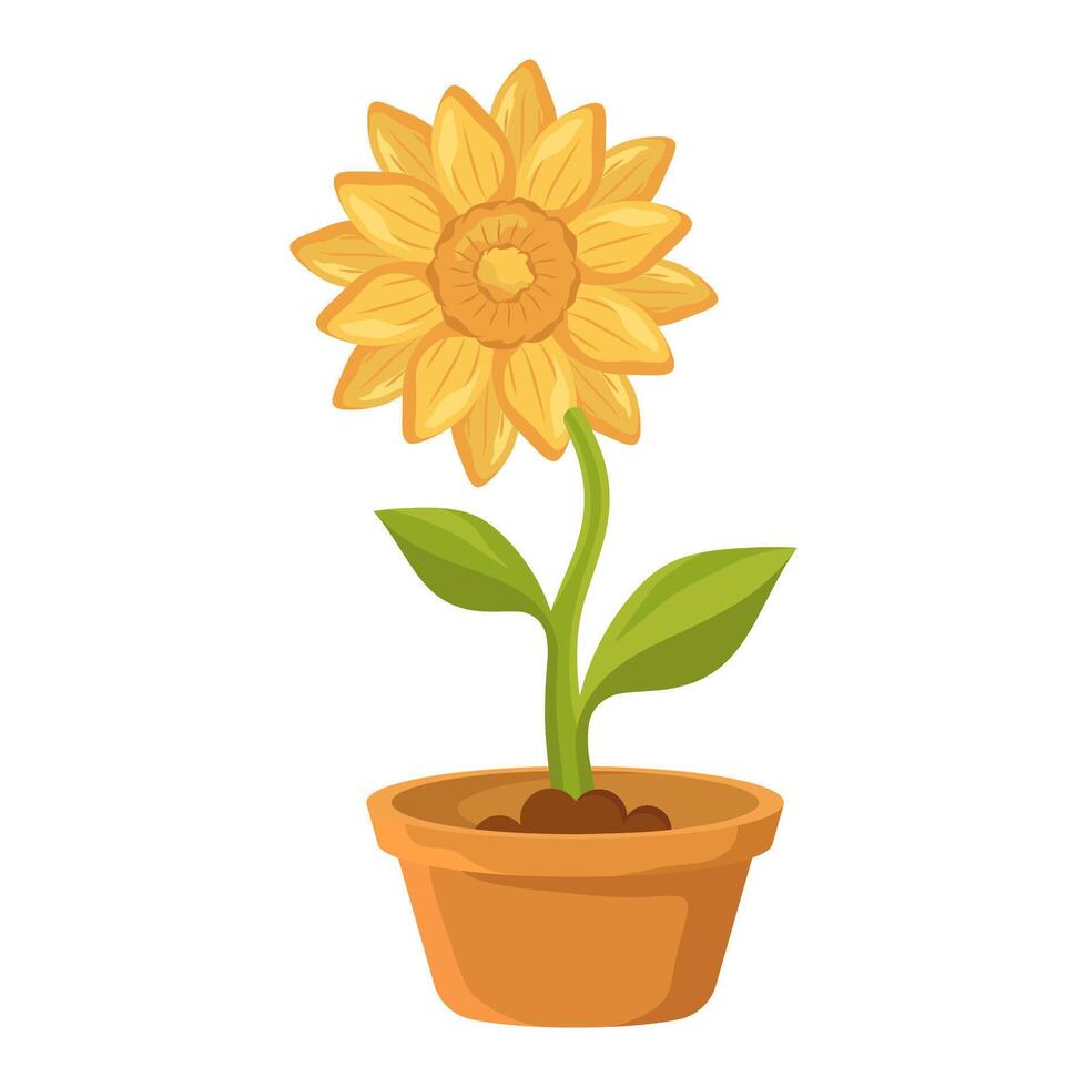 sunflower in a pot with a simple and cute style vector