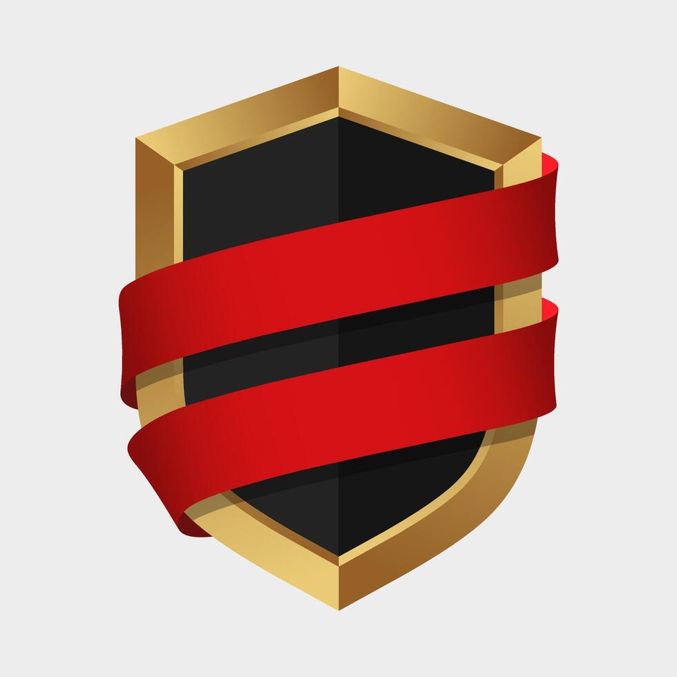 Gold shield with red ribbon vector