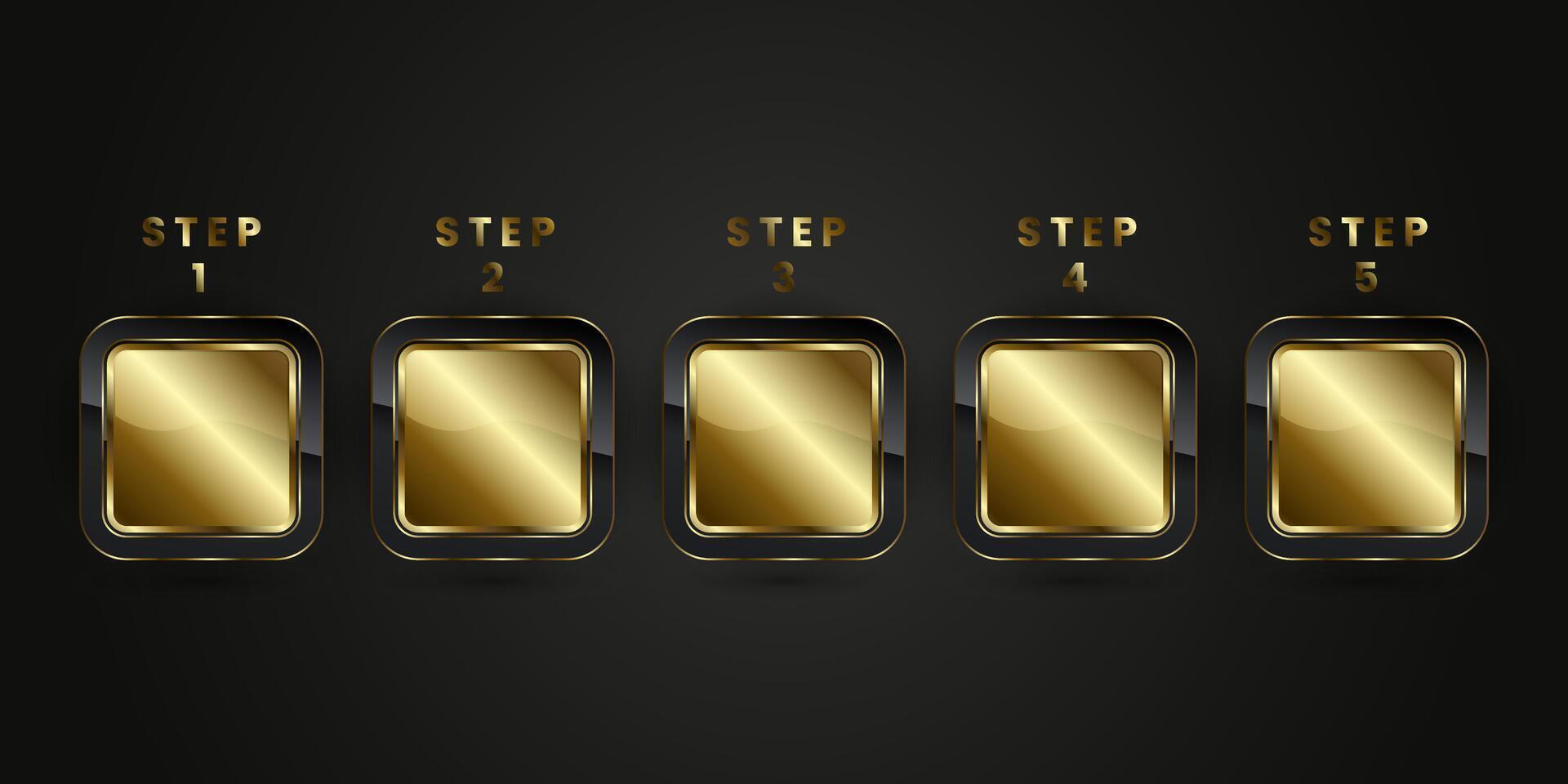 Group of five step Luxury rectangle buttons in premium design that used in premium web buttons for Black and gold button design vector
