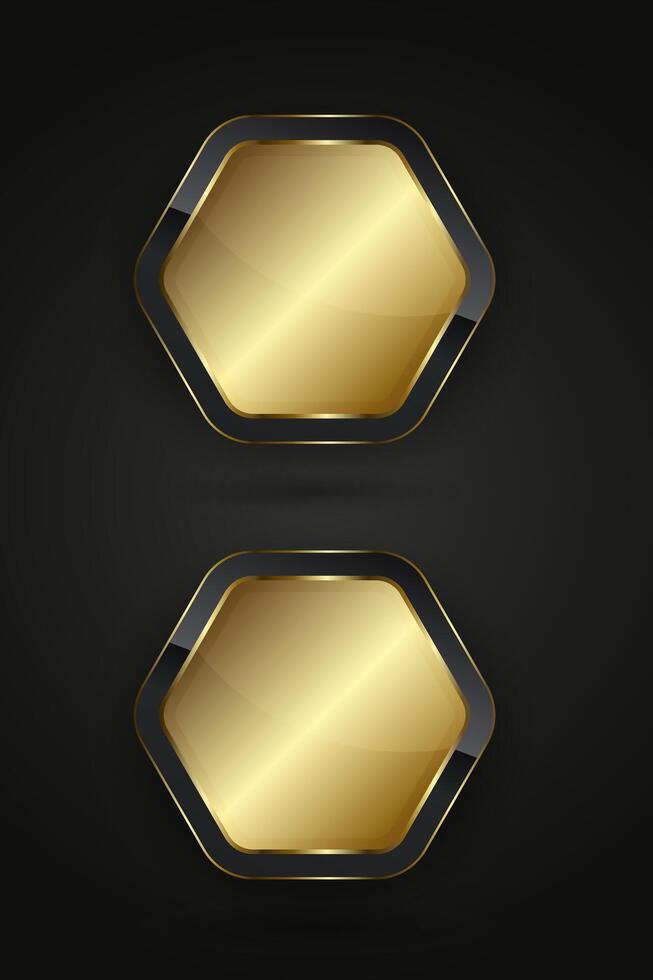 Group of two hexagons premium shapes Black and gold buttons design with gold gradient color, Two metallic options chart , illustration vector
