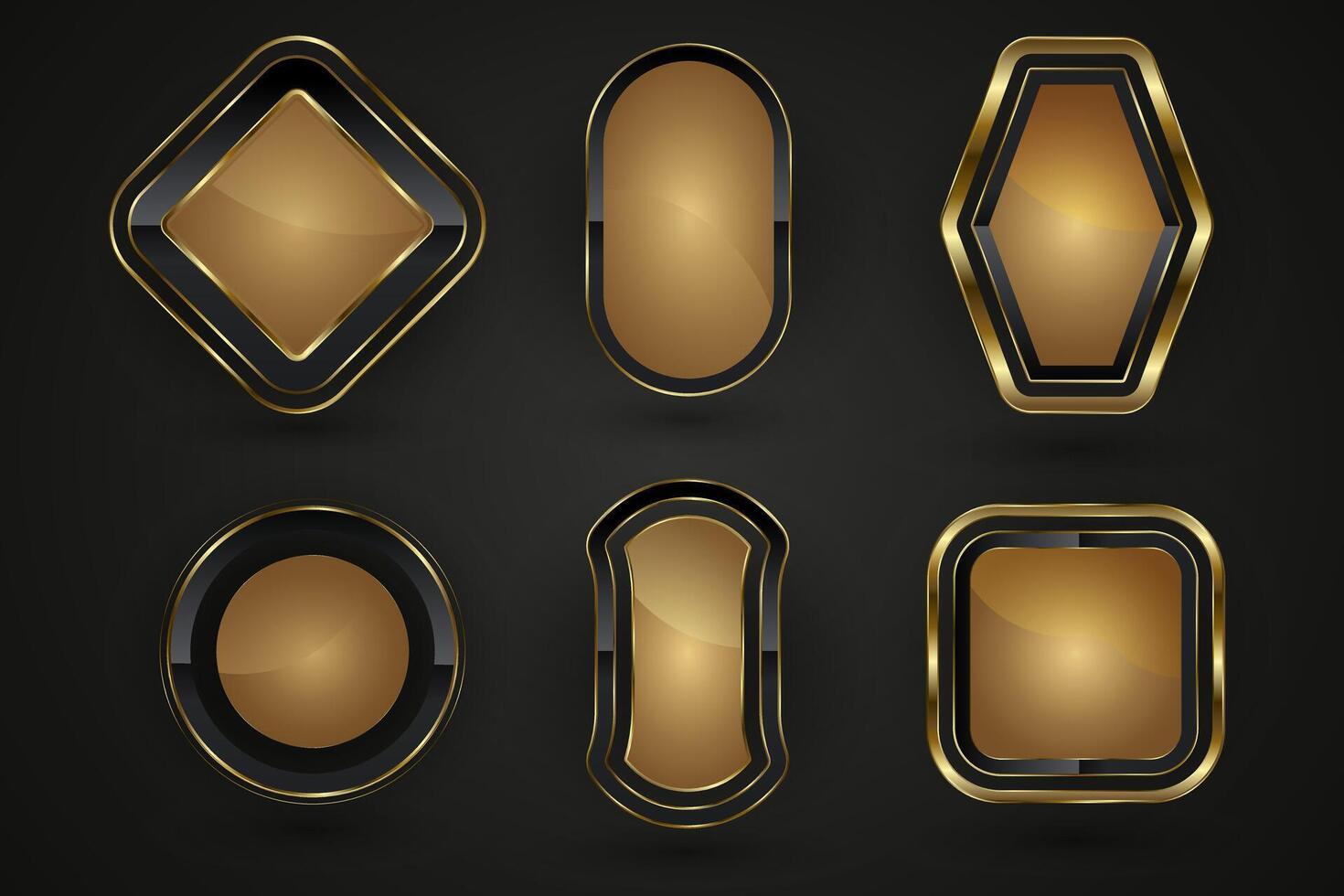 Set of six premium buttons , illustration are on the dark gradient background design. A groups of Luxury rectangle, circle, ovals and special shapes button vector