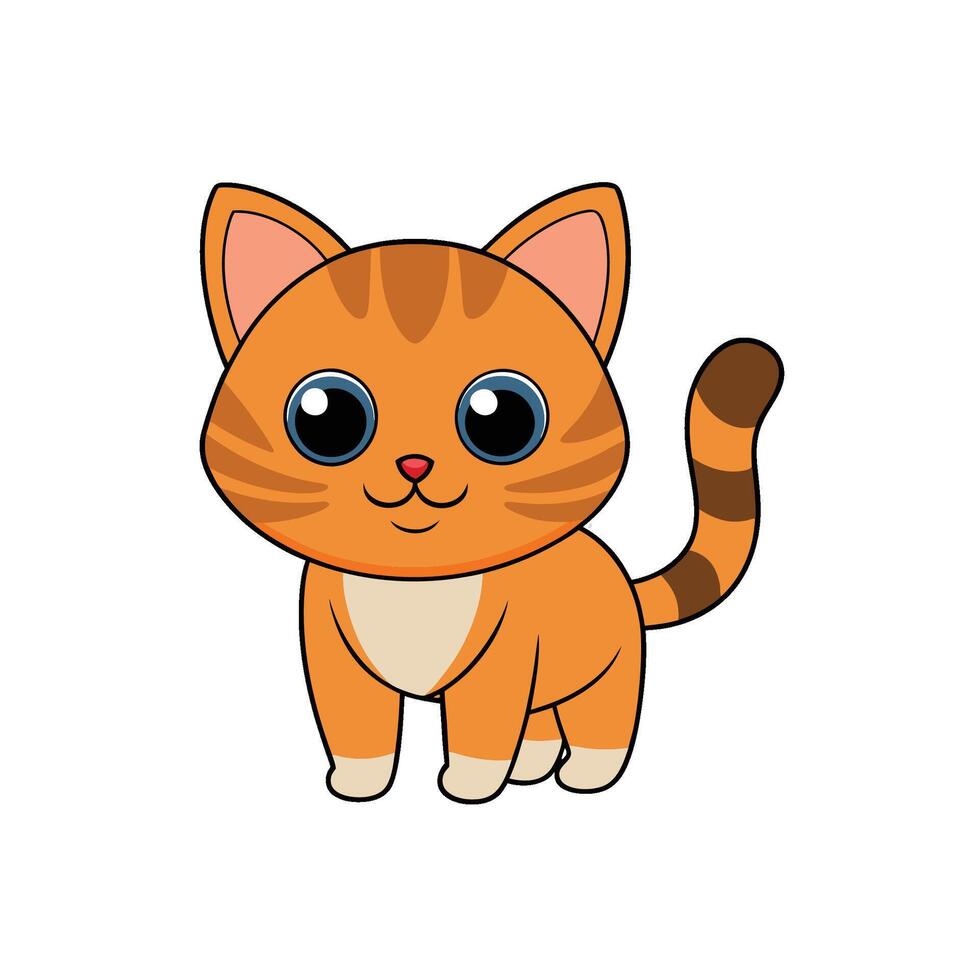 Adorable Kawaii Cat Drawing on White Background vector