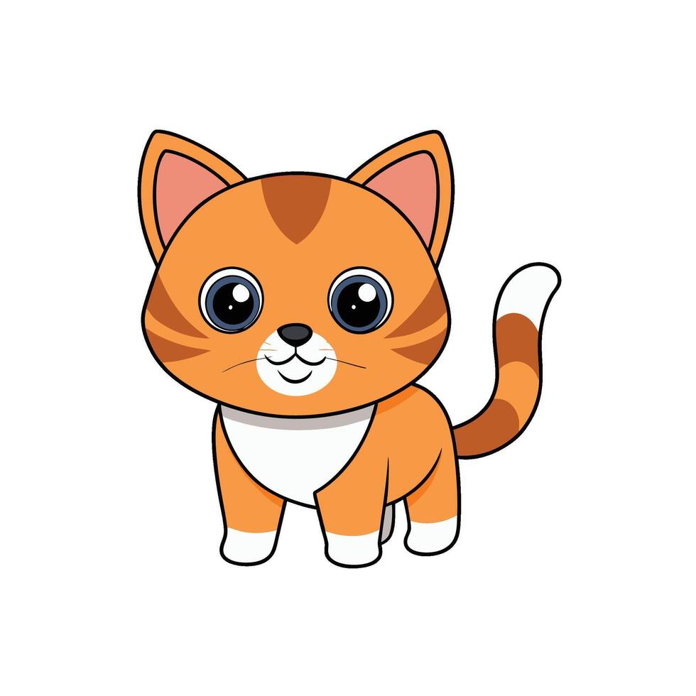 Kawaii Cat Drawing on Clean White Canvas vector