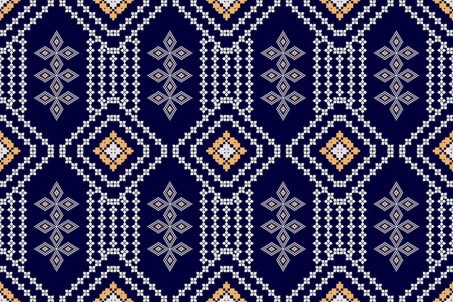 Geometric and cross stitch traditional ethnic pattern.floral pixel art embroidery. Elegance background abstract Aztec seamless pattern for fabric,cloth,dress,carpet,curtain,sarong,batik,wallpaper. vector