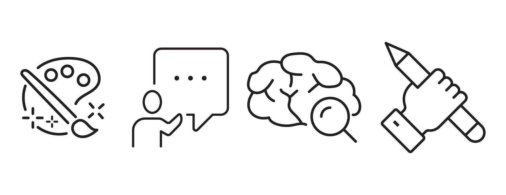 set Paint Text Brain Note Icon Illustration vector