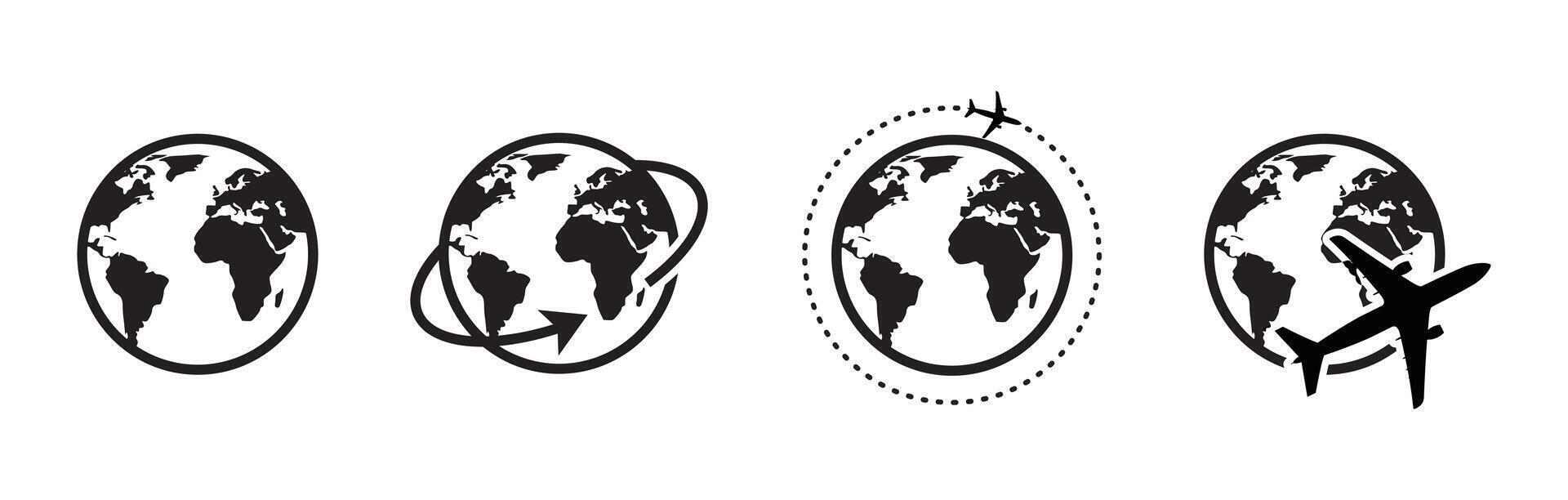 Earth with Plane Icon Illustration Isolated Background vector