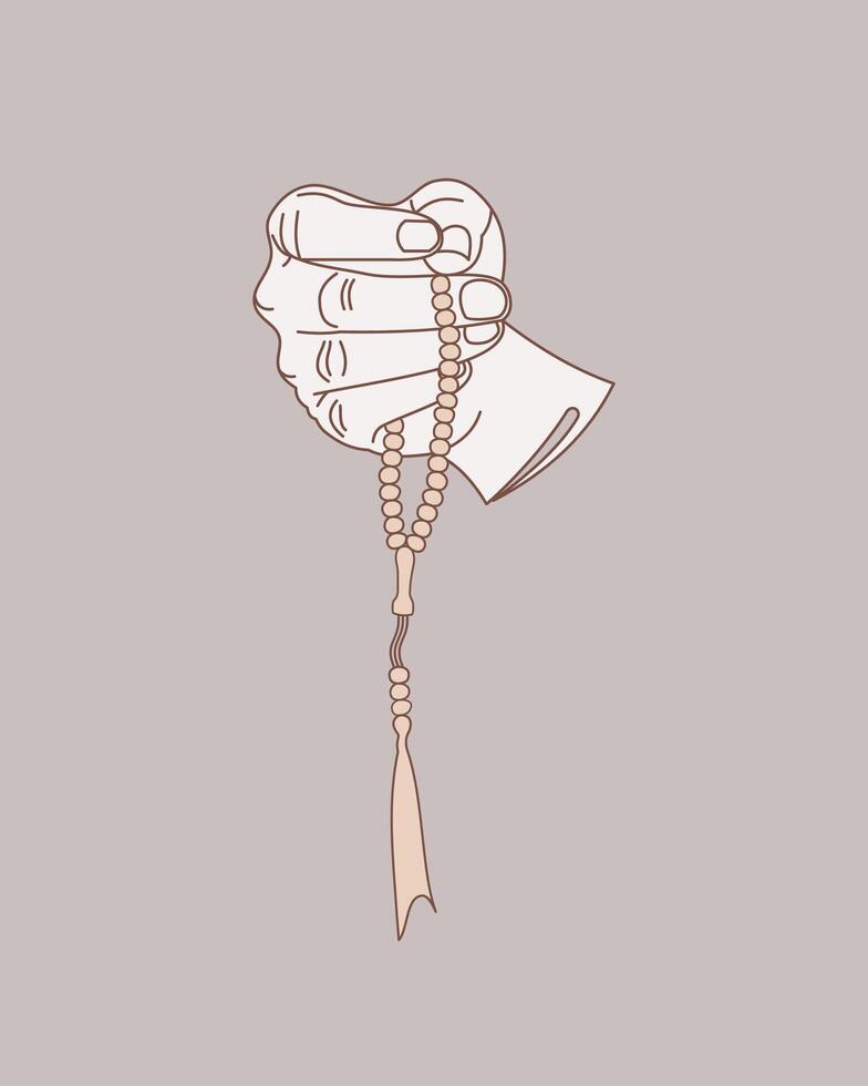 hand holding praying beads illustration vector