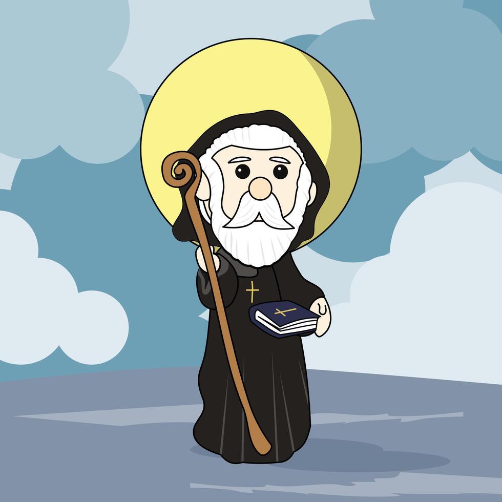 saint benedict cute flat cartoon vector