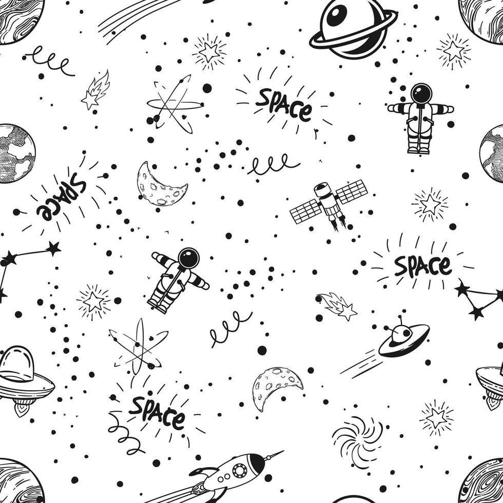 space doodle kids seamless pattern vector