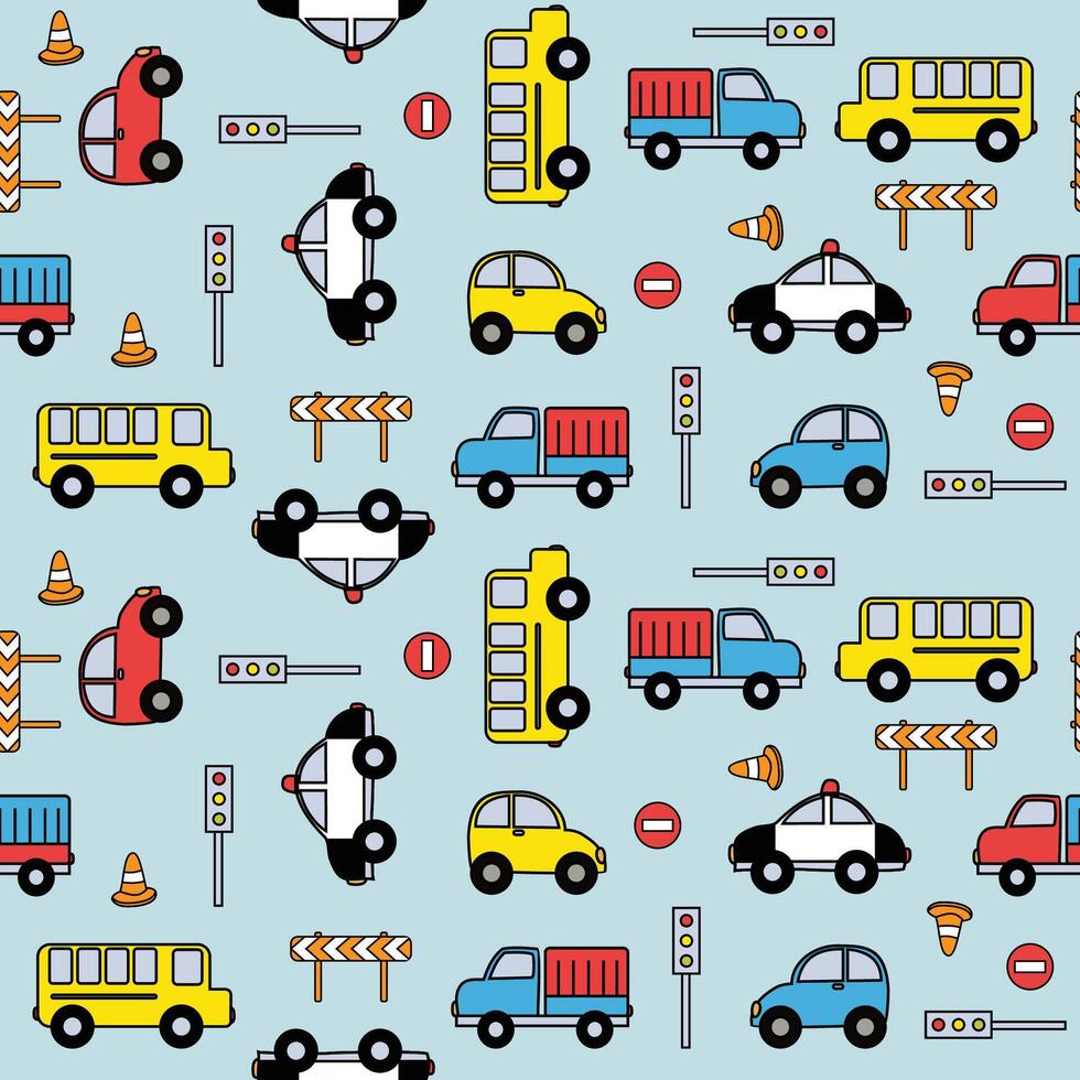 traffic road doodle textile pattern vector