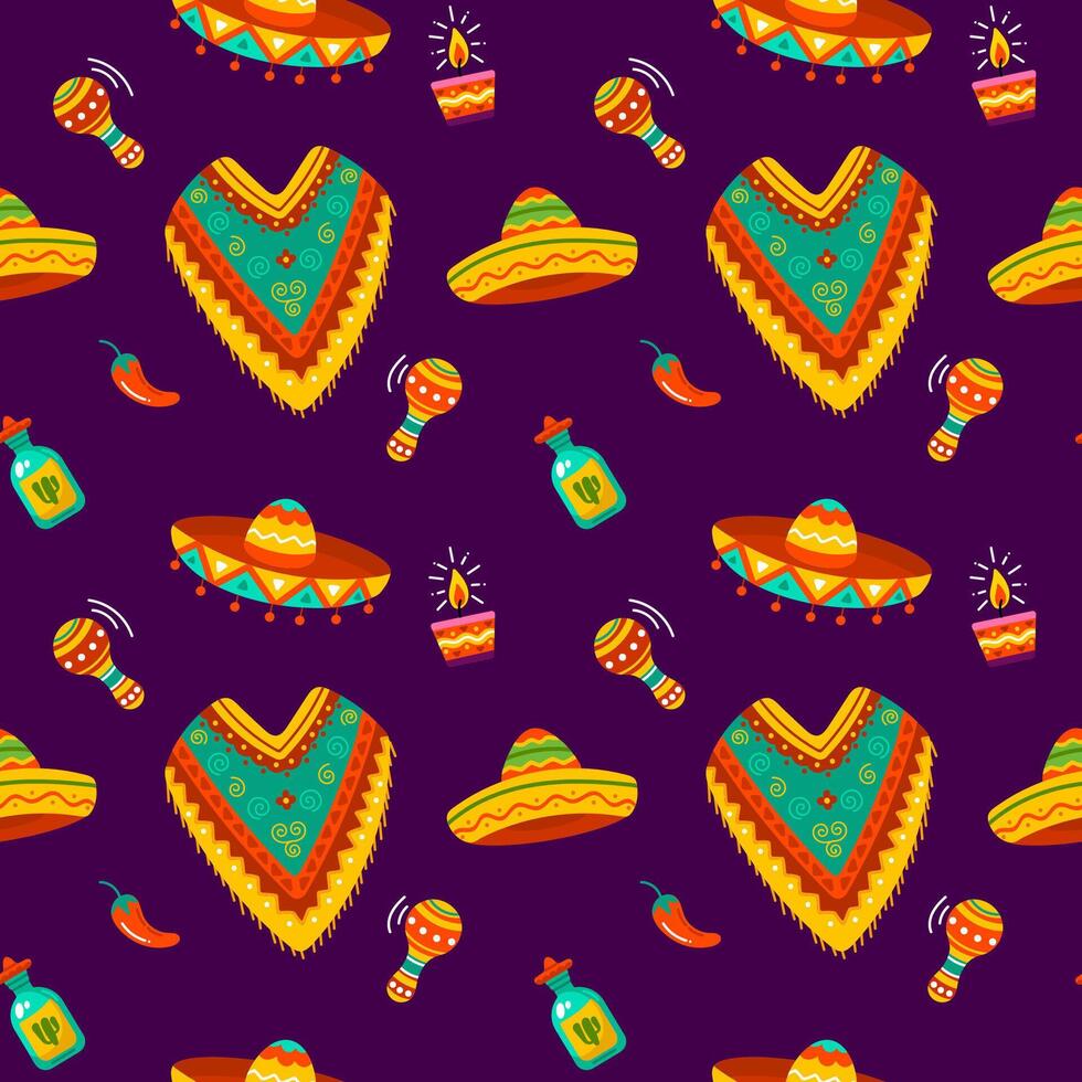 Mexican pattern with hats, sombreros and other items vector