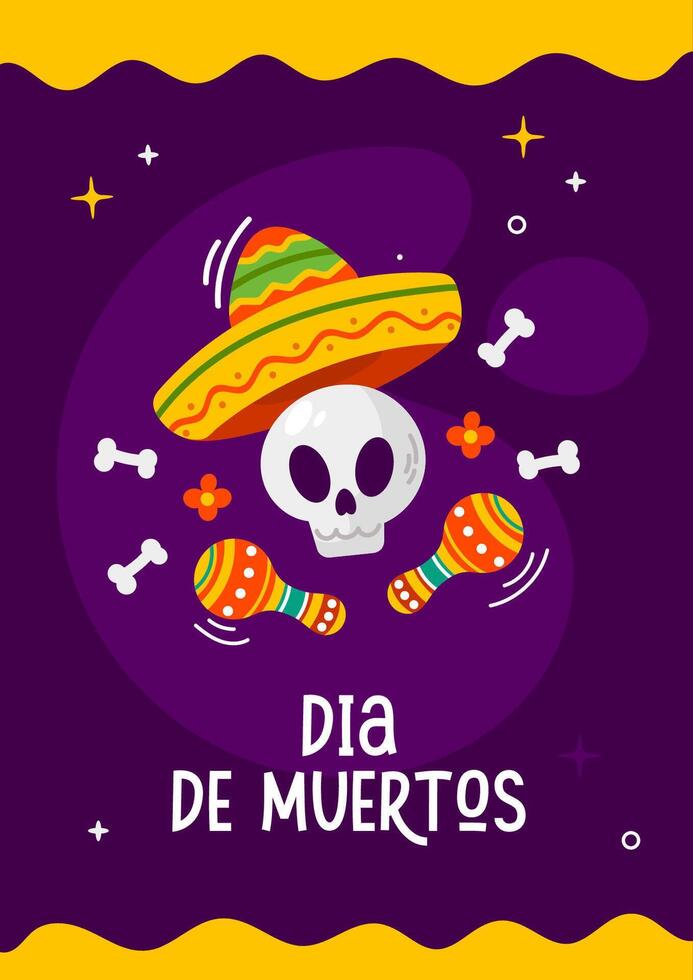 Mexican day of the dead poster with skull and sombrero vector