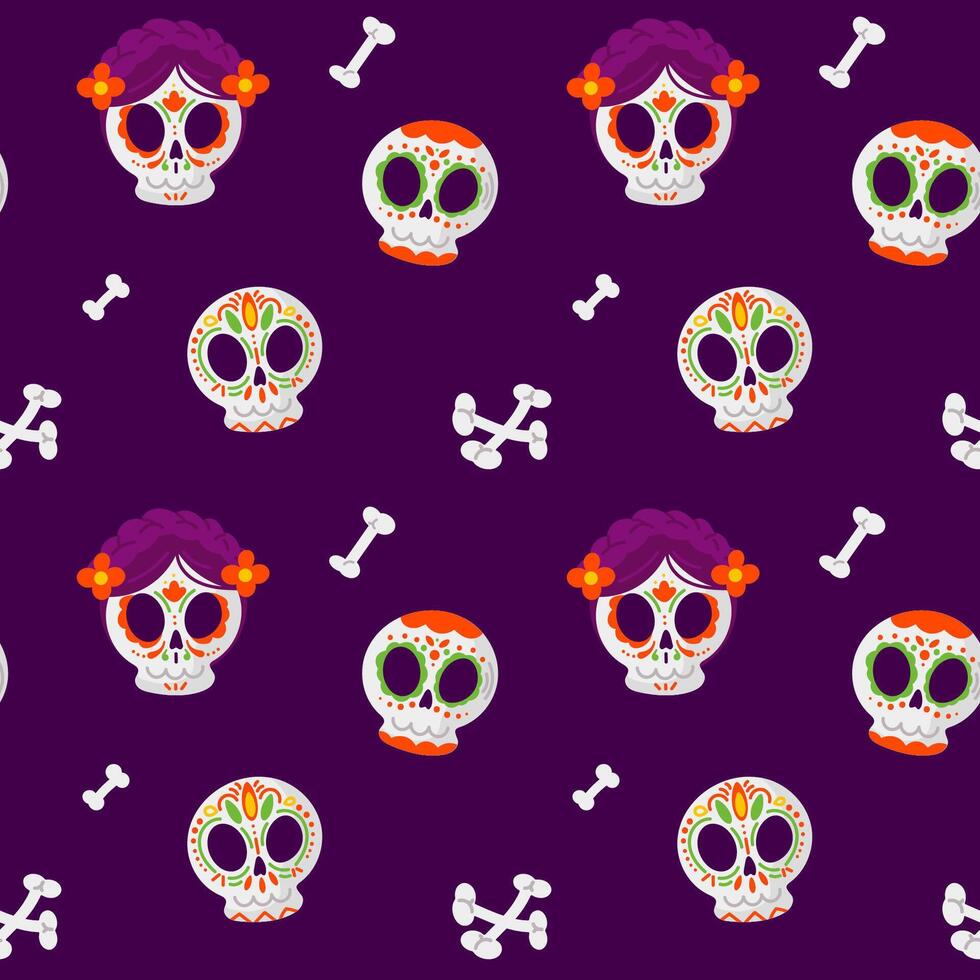 Day of the dead skulls and bones pattern vector