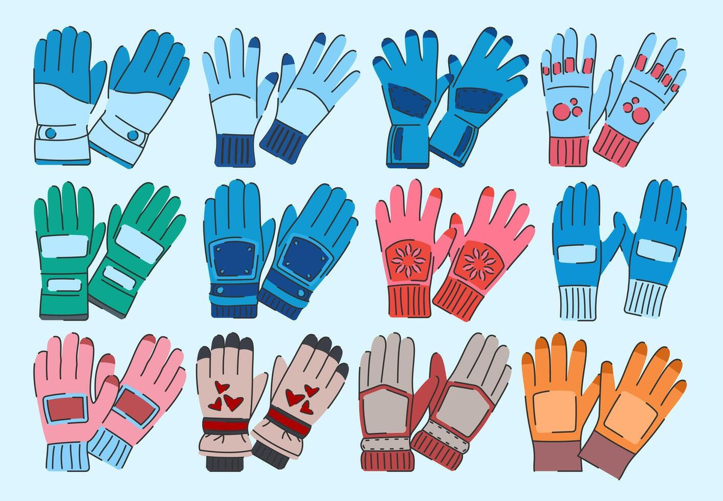 Winter Gloves Illuistration, Flat Design Style Mittens Illustration vector