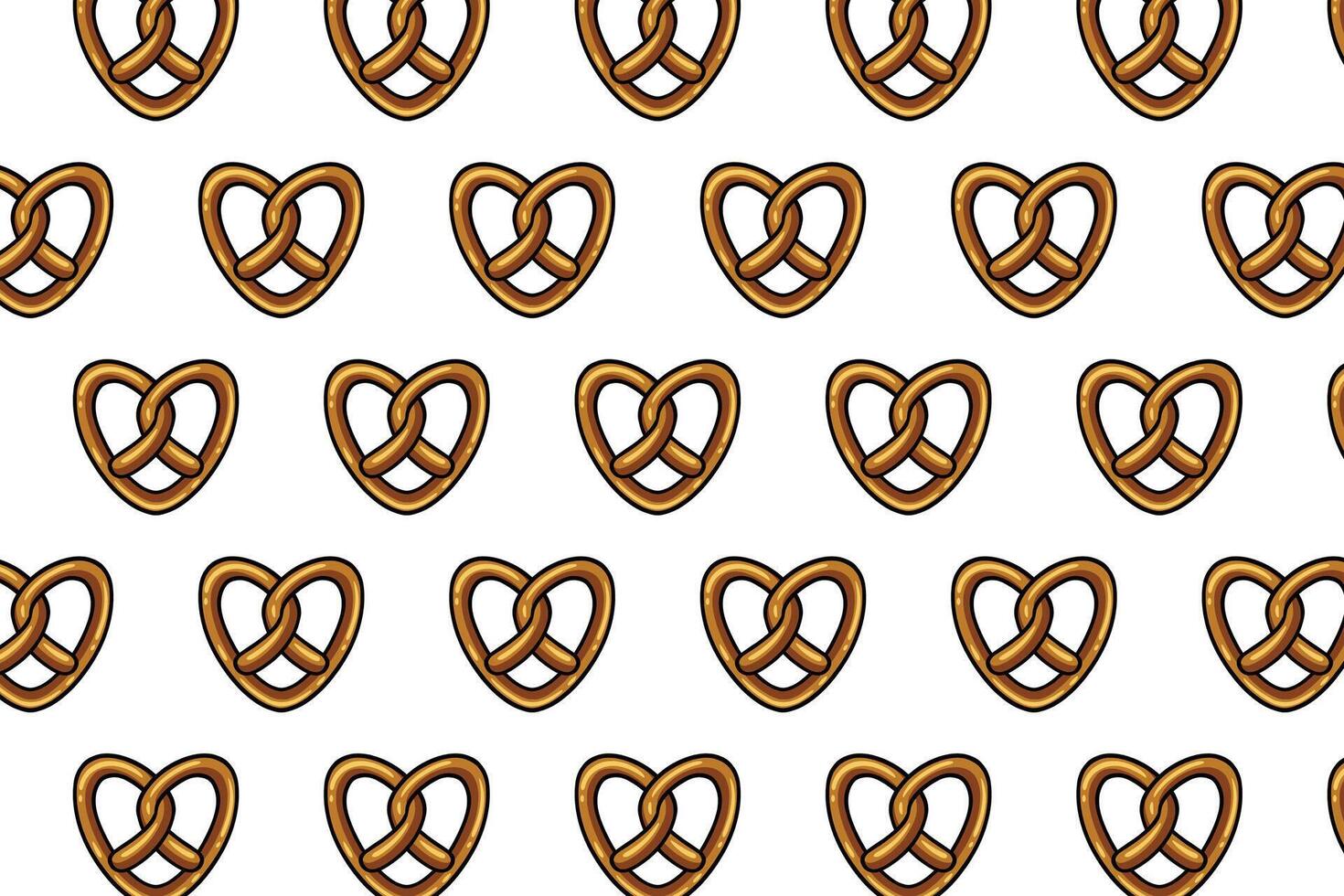 pretzel with love shape colorful pattern on white background. doodle pretzel bread pastry symbol seamless pattern background. retro heart pretzel shape seamless pattern for decor and merchandise vector