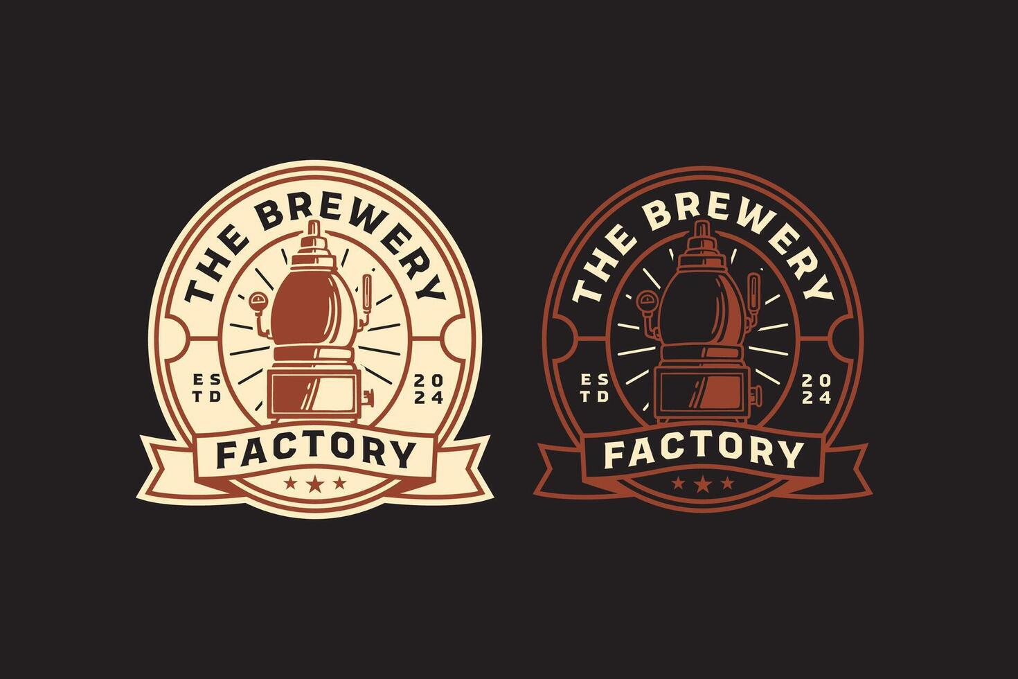 filtration, boiling, distillery brewing machine tank retro badge logo design for beer, crafting, brewer. tube and copper production beer emblem logo collection for brewery factory and industry vector
