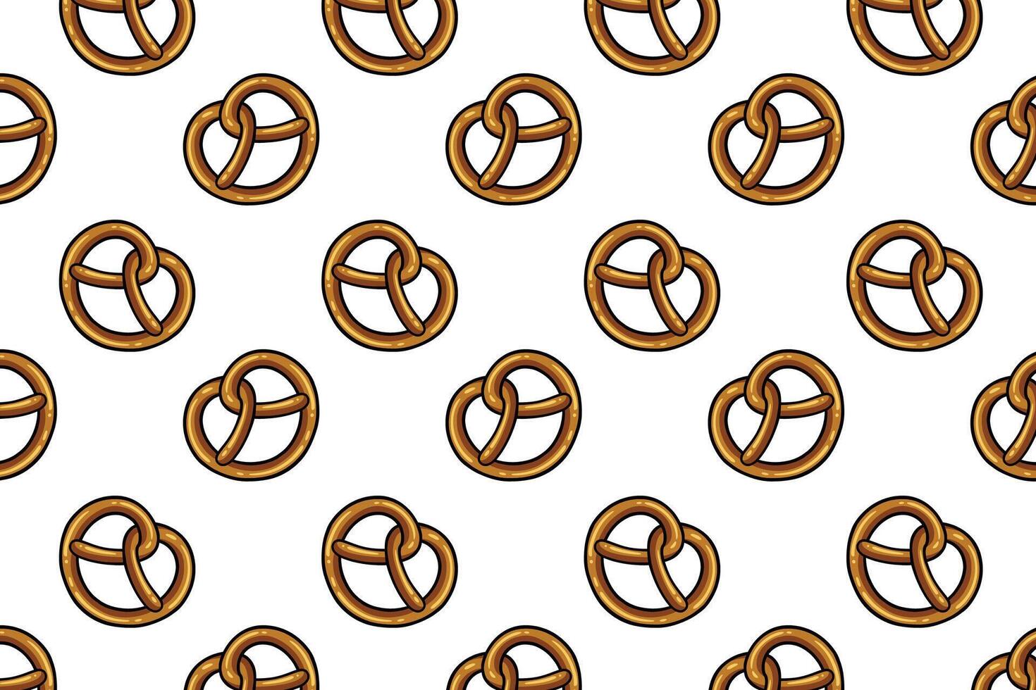 pretzel with heart shape colorful pattern on white background. doodle pretzel bread pastry symbol seamless pattern background. retro love pretzel shape seamless pattern for decor and merchandise vector