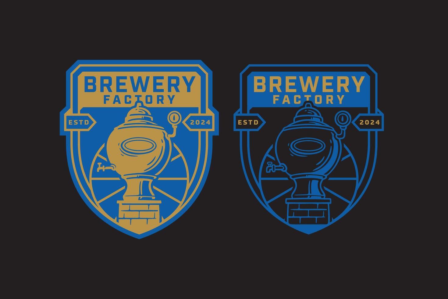 brewing machine with tank boiling, filtration, distillery retro badge logo design for beer, crafting, brewer. tube and copper production beer emblem logo collection for brewery factory and industry vector