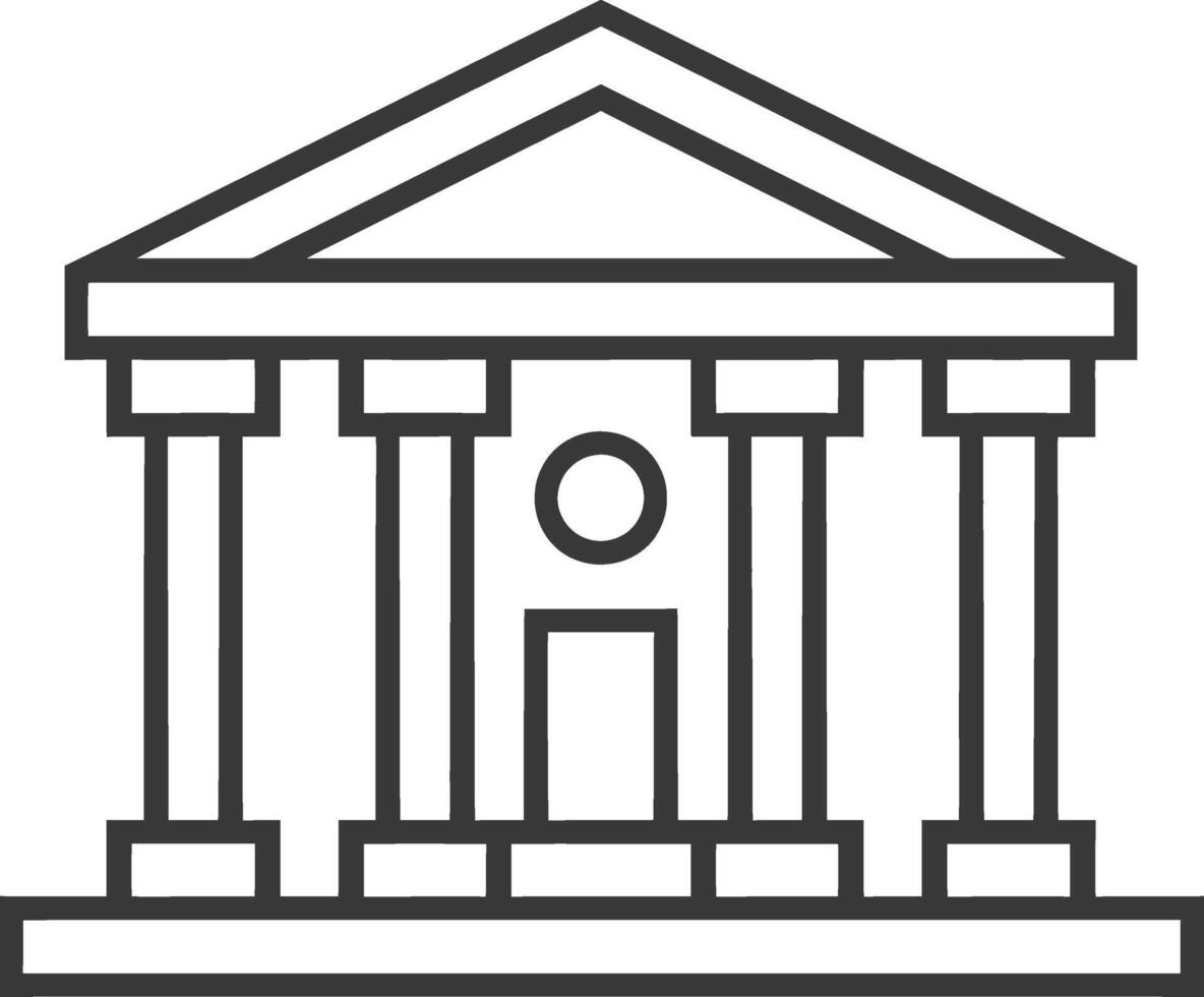 Line drawing of a building with columns and a triangular roof vector