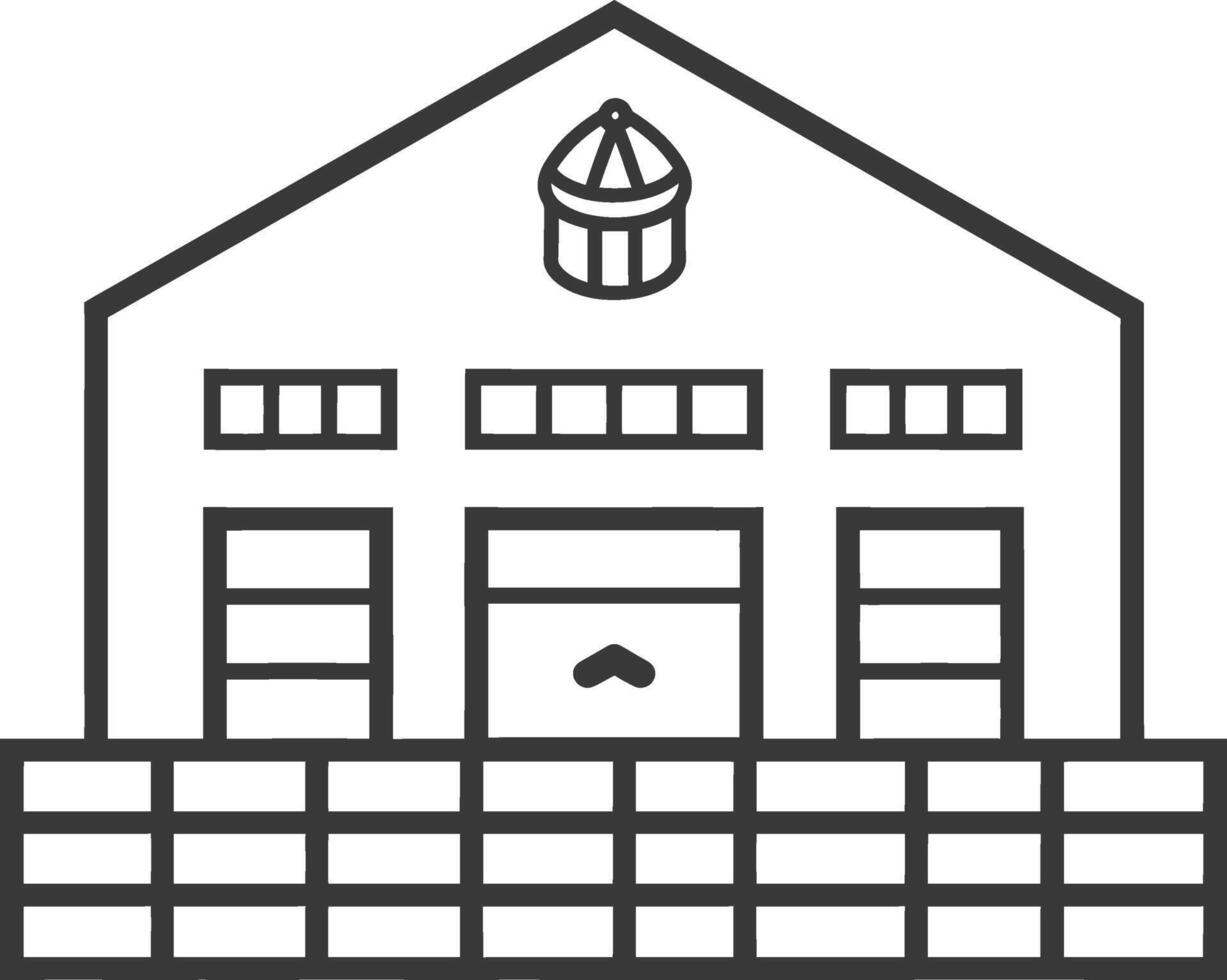 Line drawing of a building with a large garage door vector