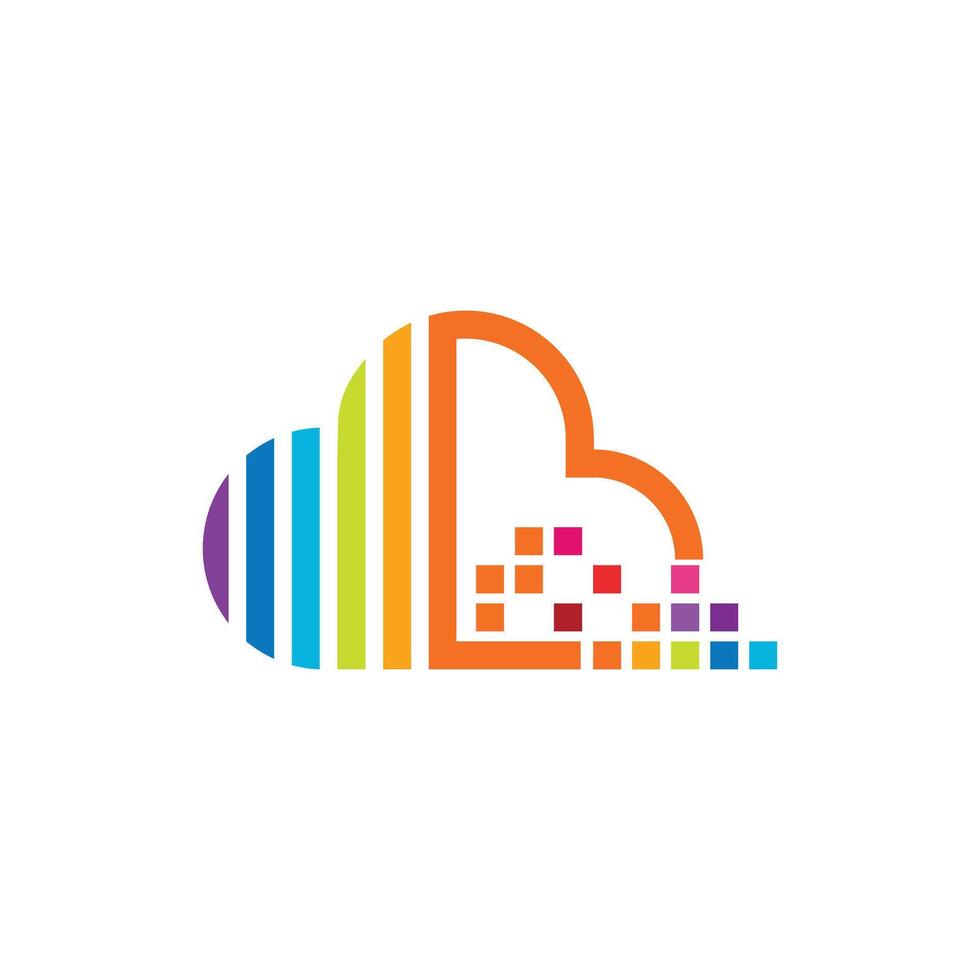 Cloud pixel digital logo design vector