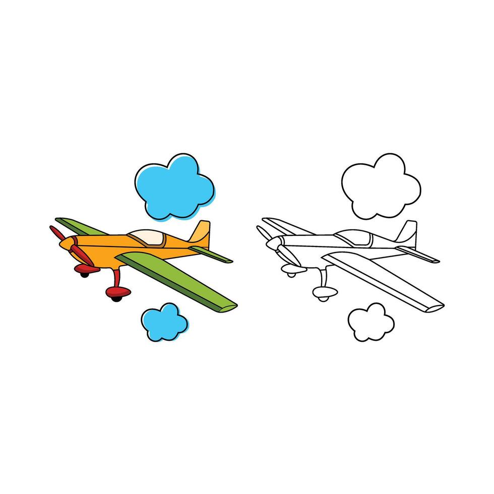 cute plane kids coloring book vector