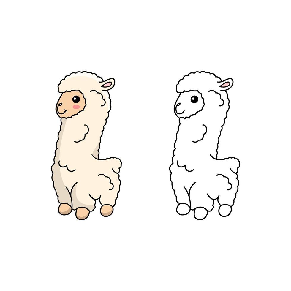 cute lama kids coloring book vector