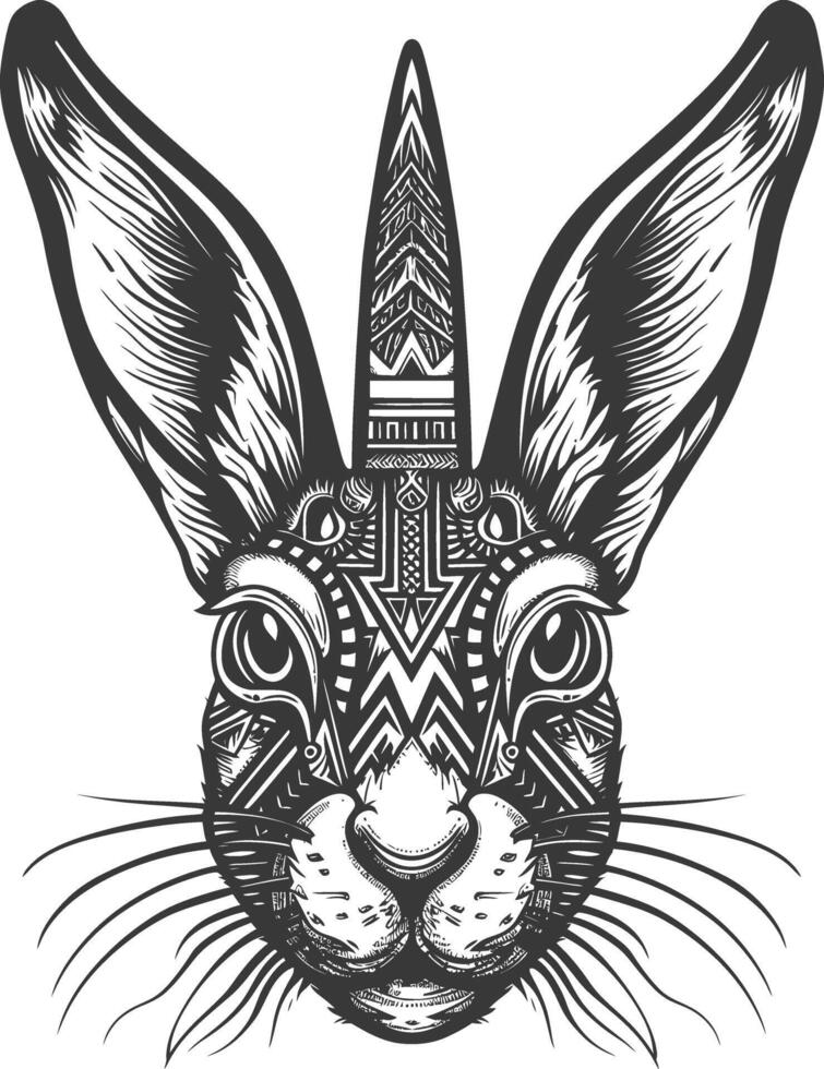 Geometric Tribal Pattern Rabbit Head with Large Ears vector