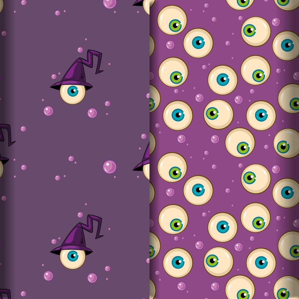 Halloween pattern with eyes and toxic bubbles on violet background. Element for horror design, Halloween celebrated concept vector