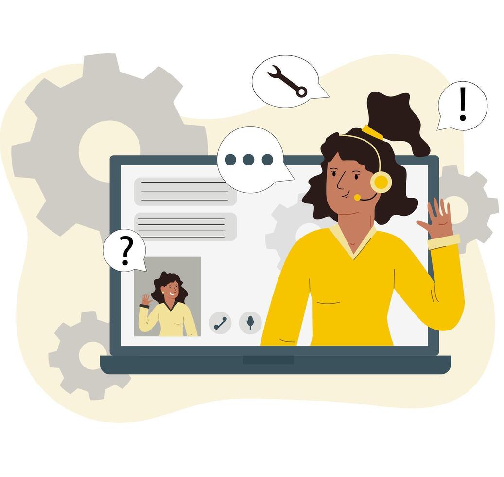 A girl works online in a technical support chat vector
